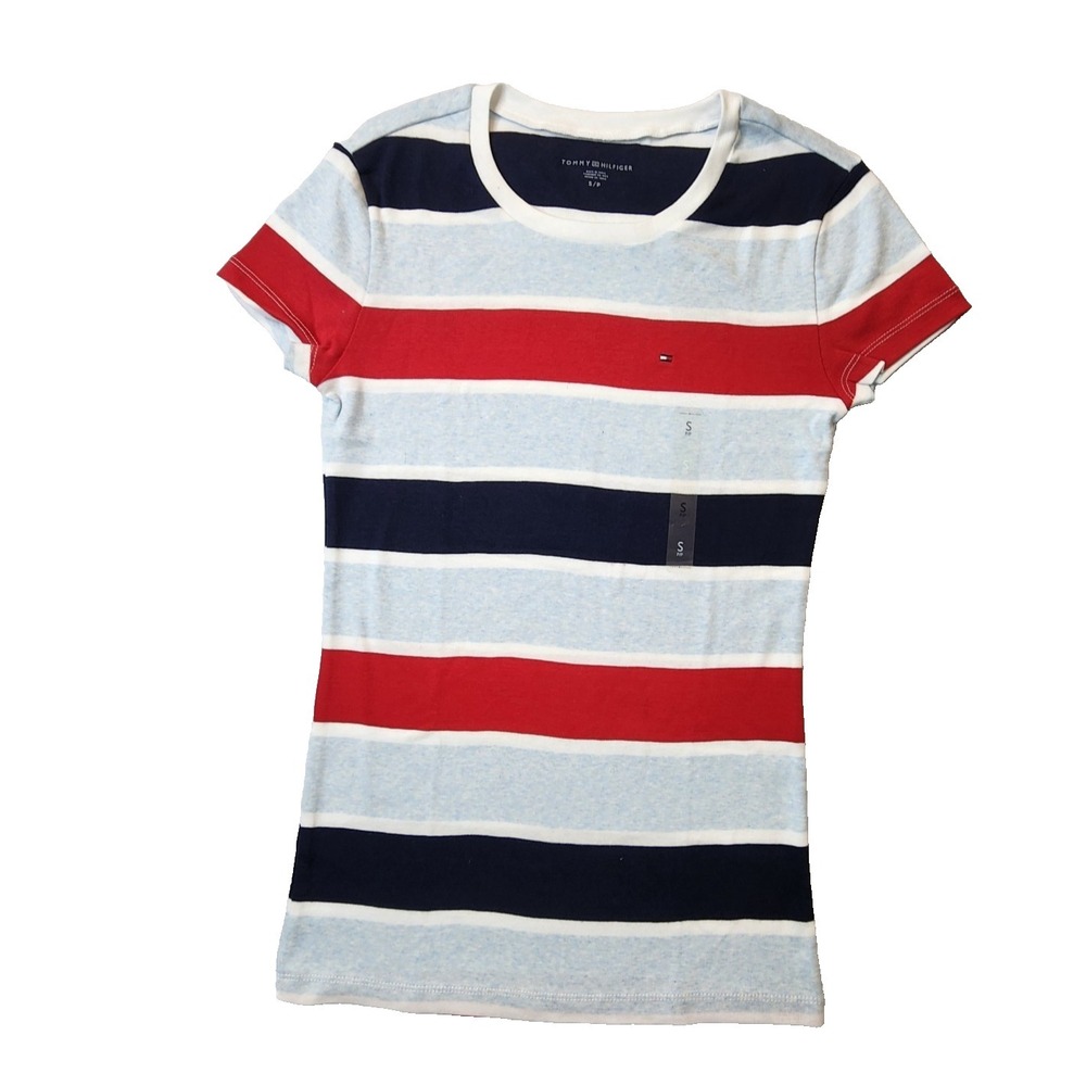 Tommy Hilfiger Women Tops Shrot Sleeve Striped Casual Cotton Tee Size Small OEM
